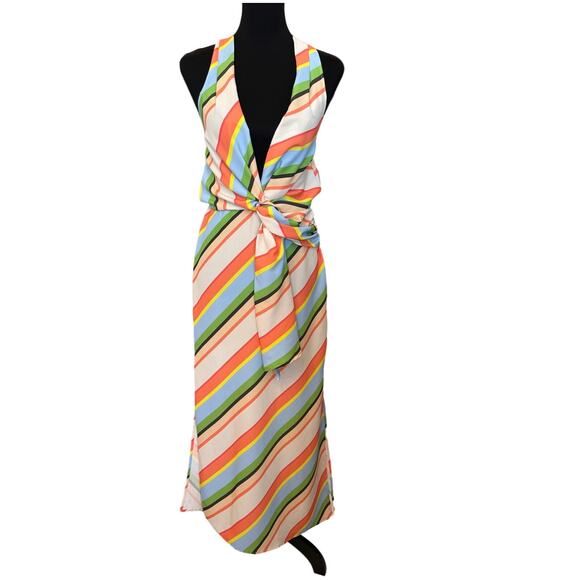 New ~ RIVER ISLAND ~ Women's Multicolor Striped Halter Neck Sheath Dress Size 6 - Picture 3 of 9